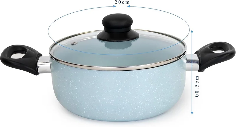 Wilson Light Blue Wilson 7pcs Aluminum Non-Stick Marble Coating Cookware Set - Durable Exterior, Heat Resistant Handles, Tempered Glass Lids - Ideal for Healthy Cooking Light Blue  | Best Price UAE